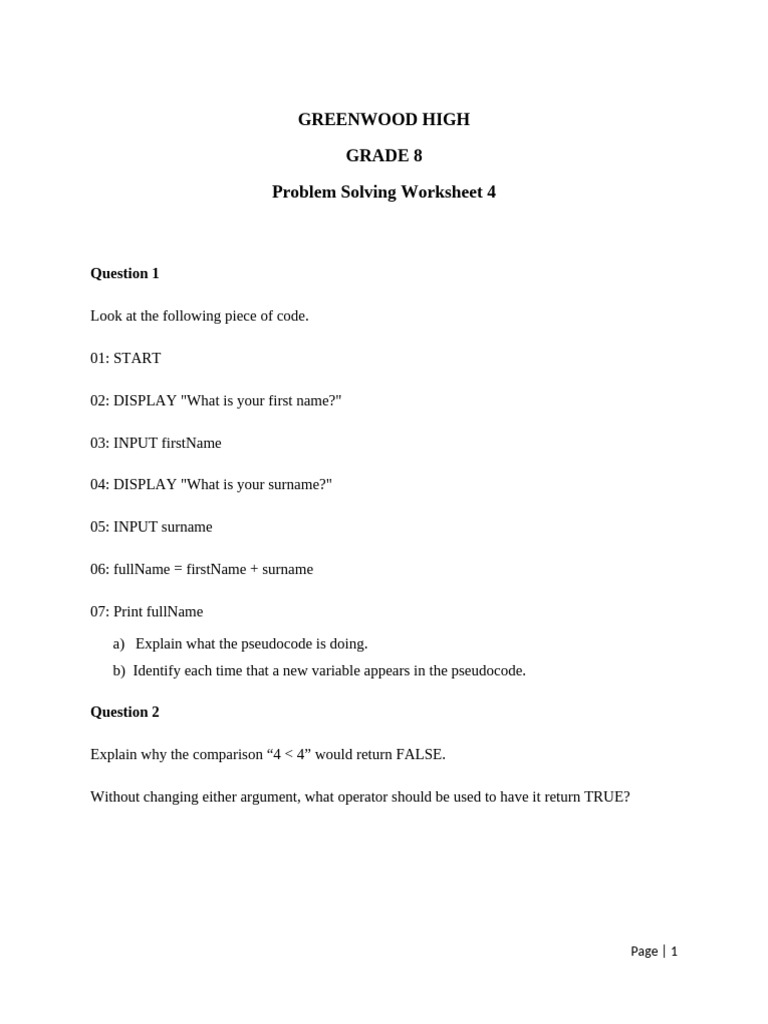 Problem Solving Worksheet 4 | PDF | Computer Programming | Theoretical ...