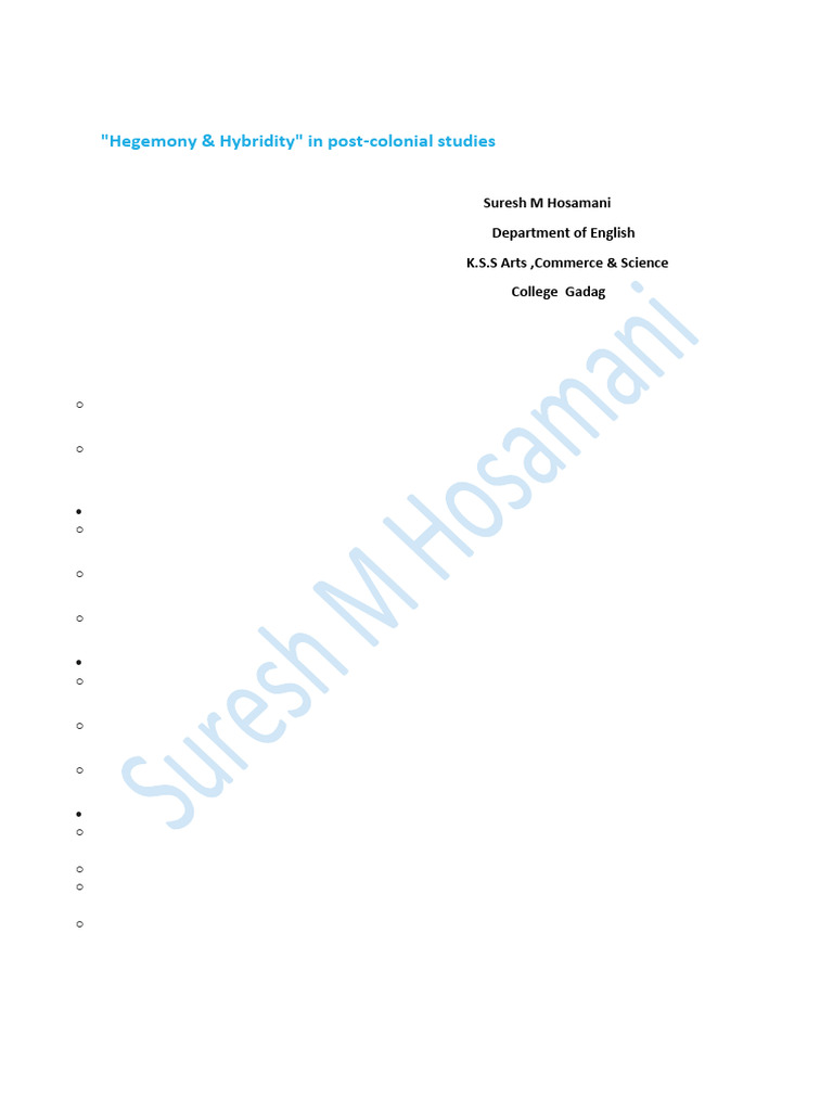 Hegemony & Hybridity in Post-Colonial Studies | PDF | Postcolonialism ...