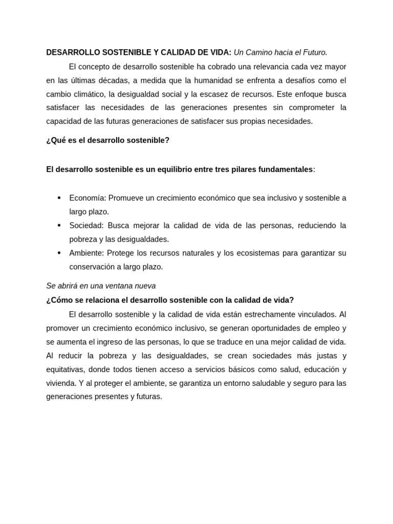 Desarrollo Sostenible y Calidad de Vida | PDF | Sustentabilidad ...