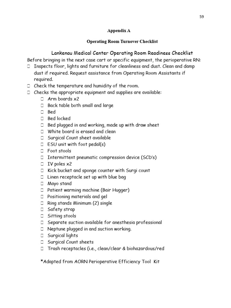 Operating Room Readiness Checklist | PDF