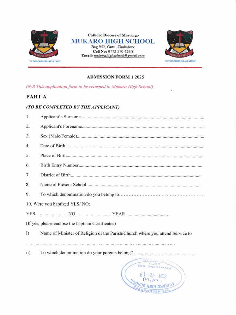 Admission Form 2025 | PDF