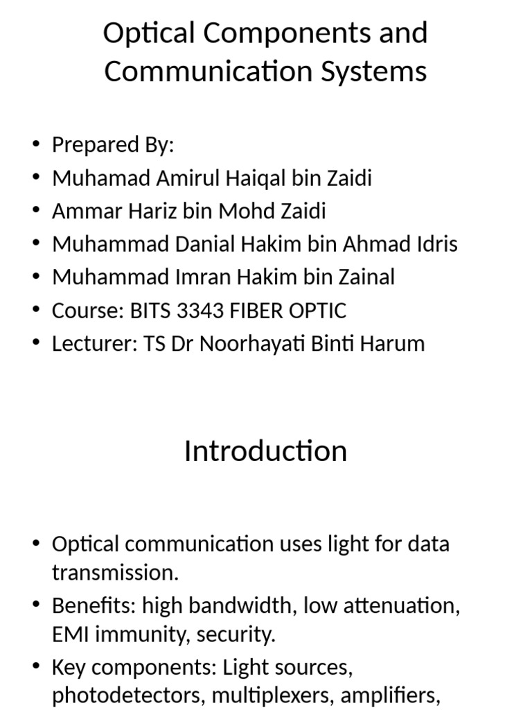 Optical Components Presentation | PDF | Wavelength Division ...