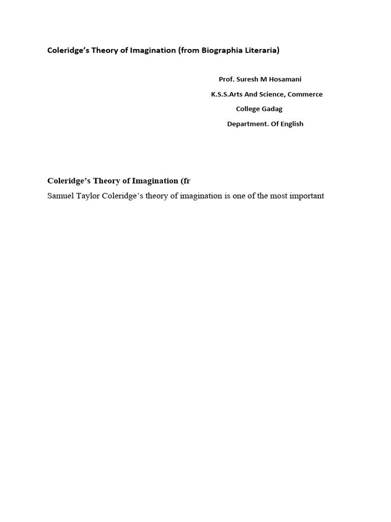 Coleridges Theory of Imagination From Biographia Literaria | PDF ...