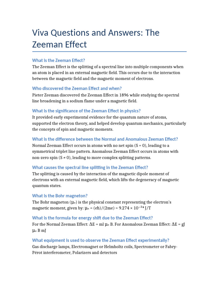 Zeeman Effect: Key Concepts and Applications | PDF | Quantum Mechanics ...