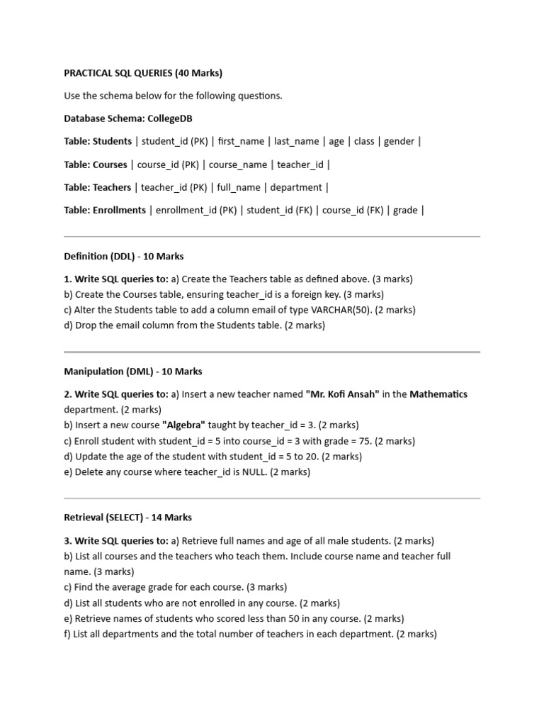 SQL Queries for College Database Management | PDF