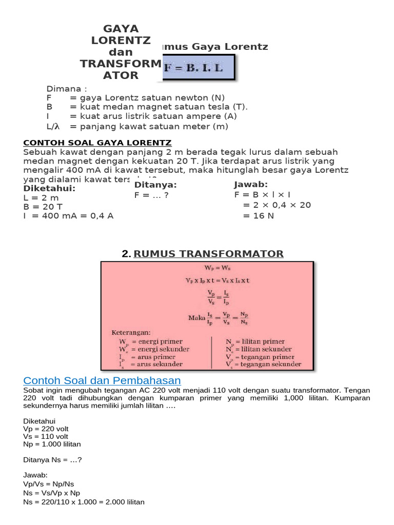 Rumus dan Contoh Gaya Lorentz | PDF