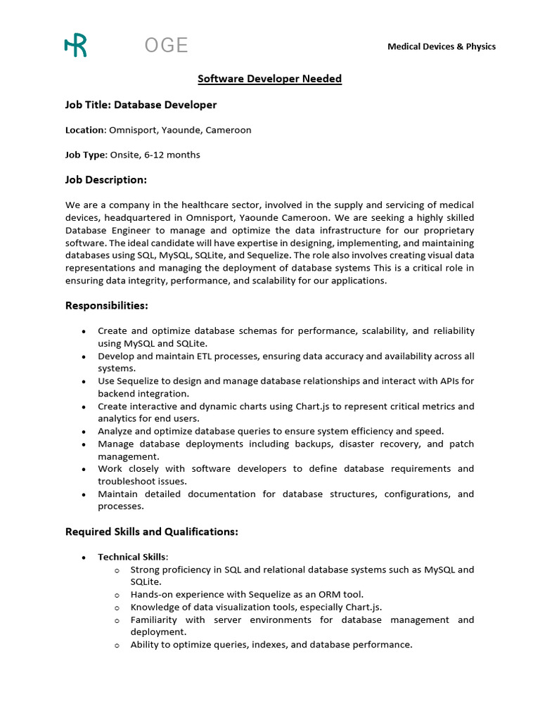 Database Developer Position in Cameroon | PDF | Databases | My Sql