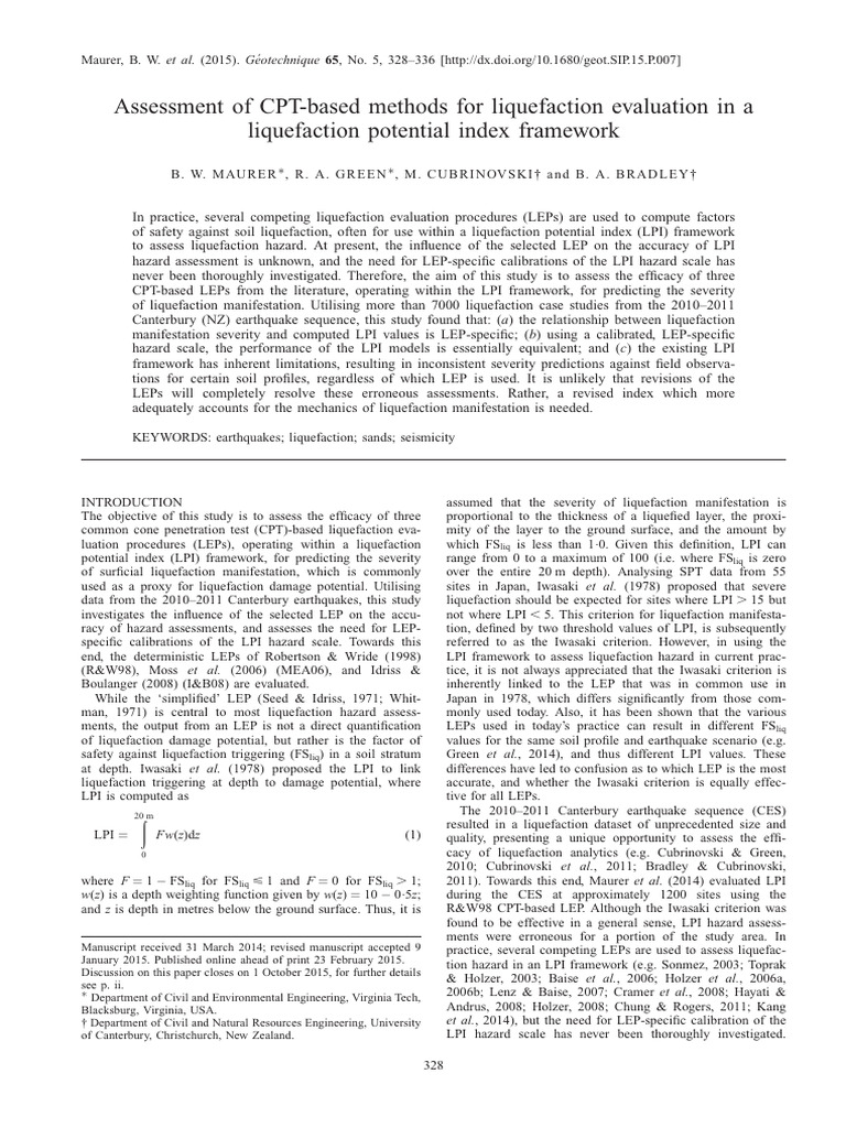 CPT Methods for Liquefaction Evaluation | PDF | Earthquakes