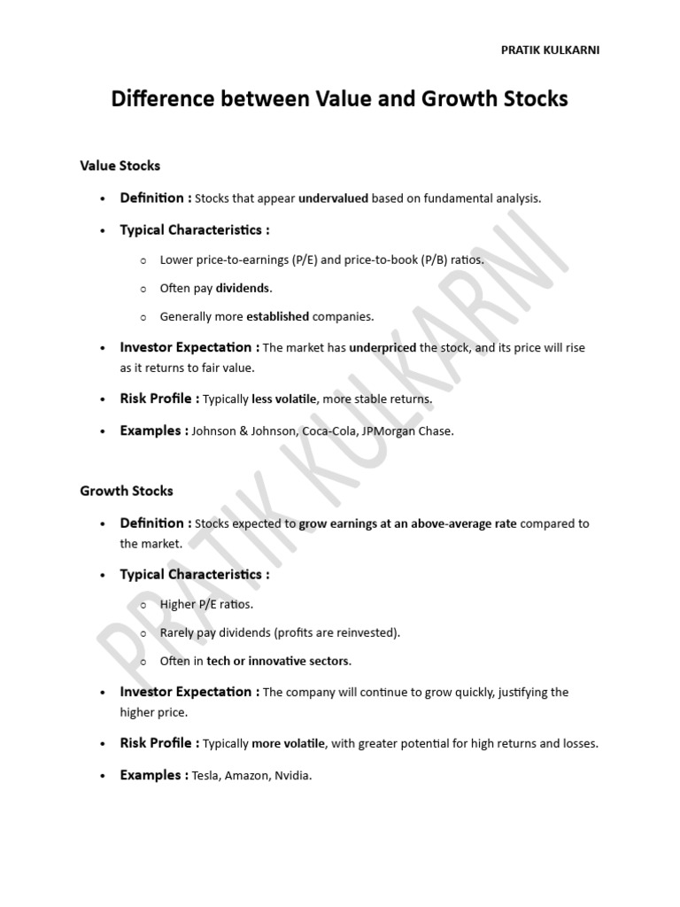 Difference Between Value and Growth Stocks | PDF