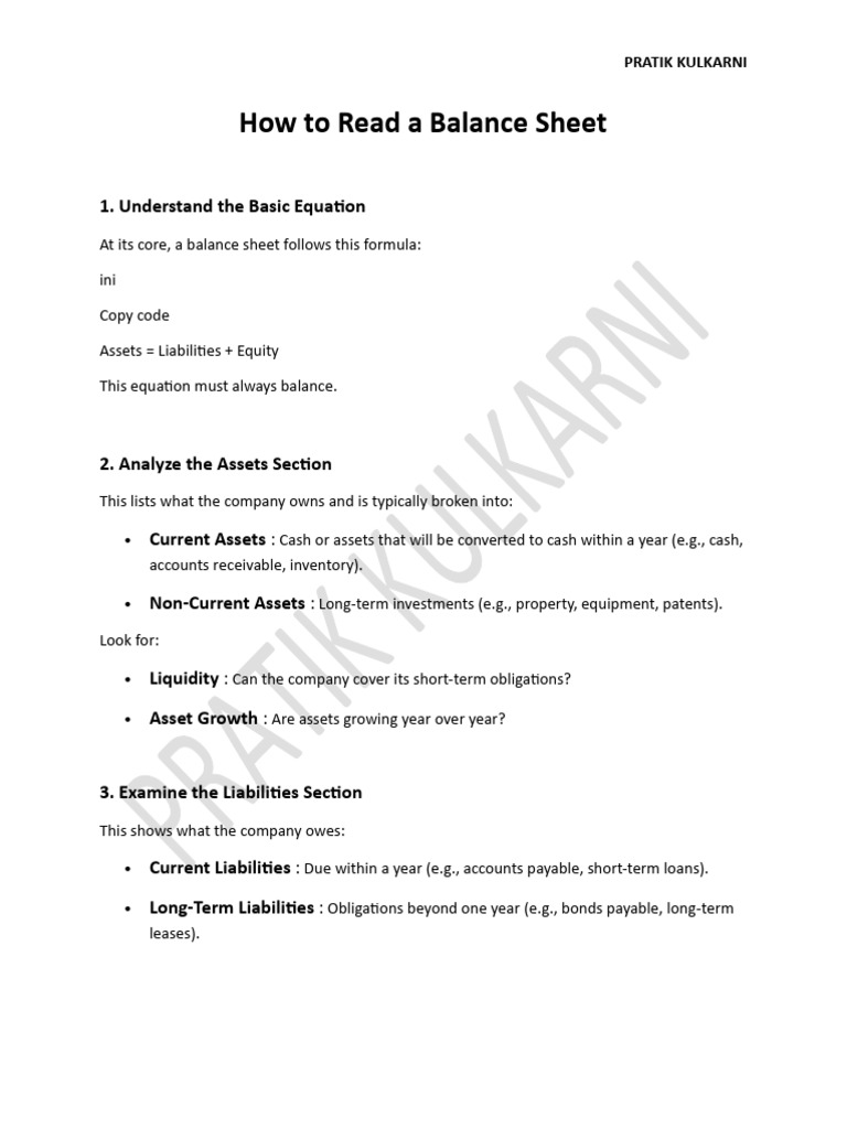 How To Read A Balance Sheet | PDF