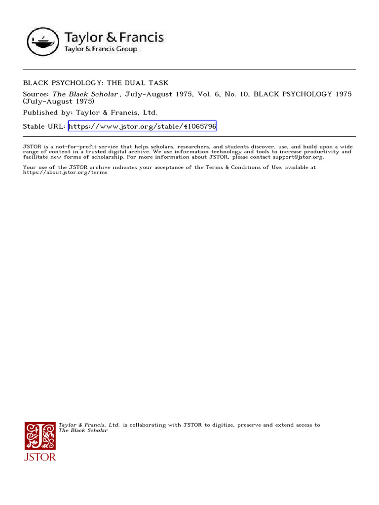 Black Psychology - The Dual Task | PDF | Psychology | Behavioural Sciences