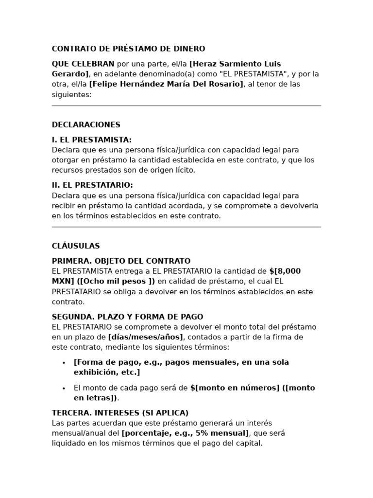 Contrato de Préstamo de Dinero | PDF | Interés