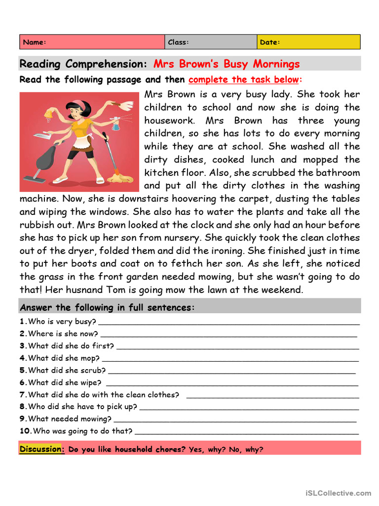 Reading Comprehension - Mrs. Brown's Busy Mornings | PDF