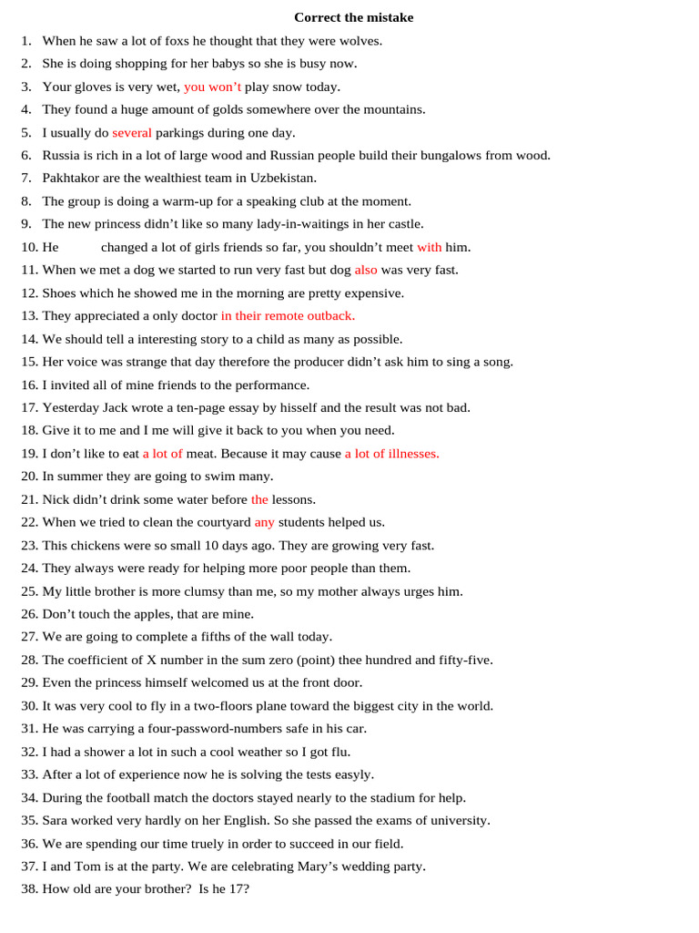 Grammar Correction and Exercises Guide | PDF