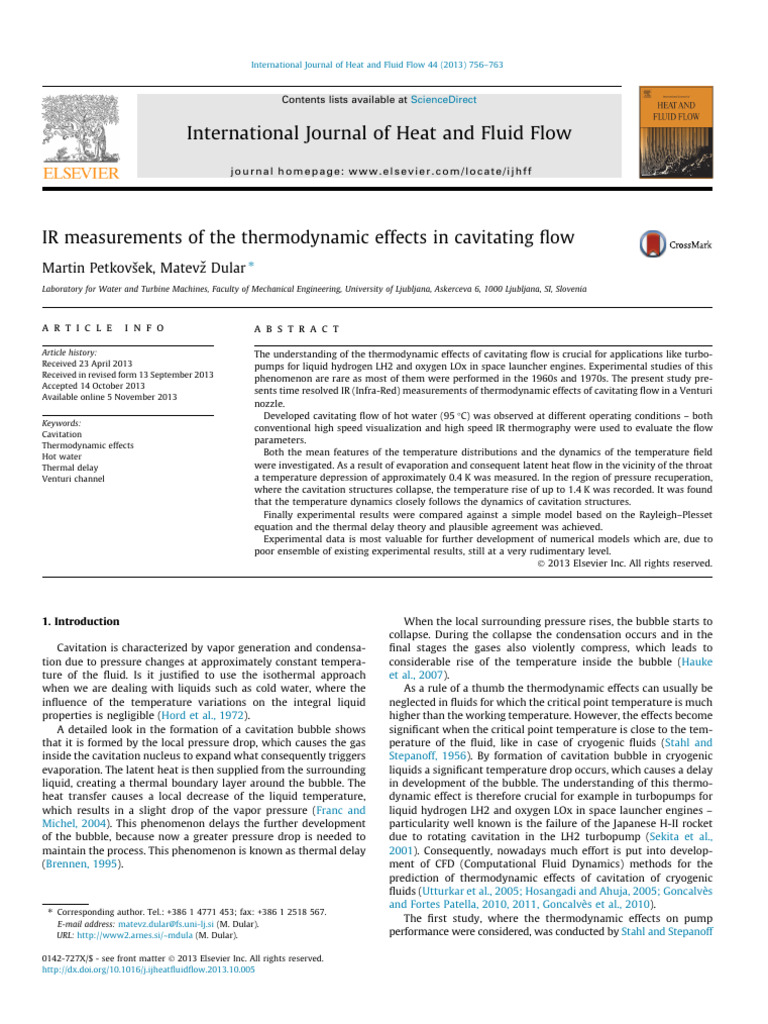 IR Measurements of The Thermodynamic Effects in Cavitating Flow | PDF ...