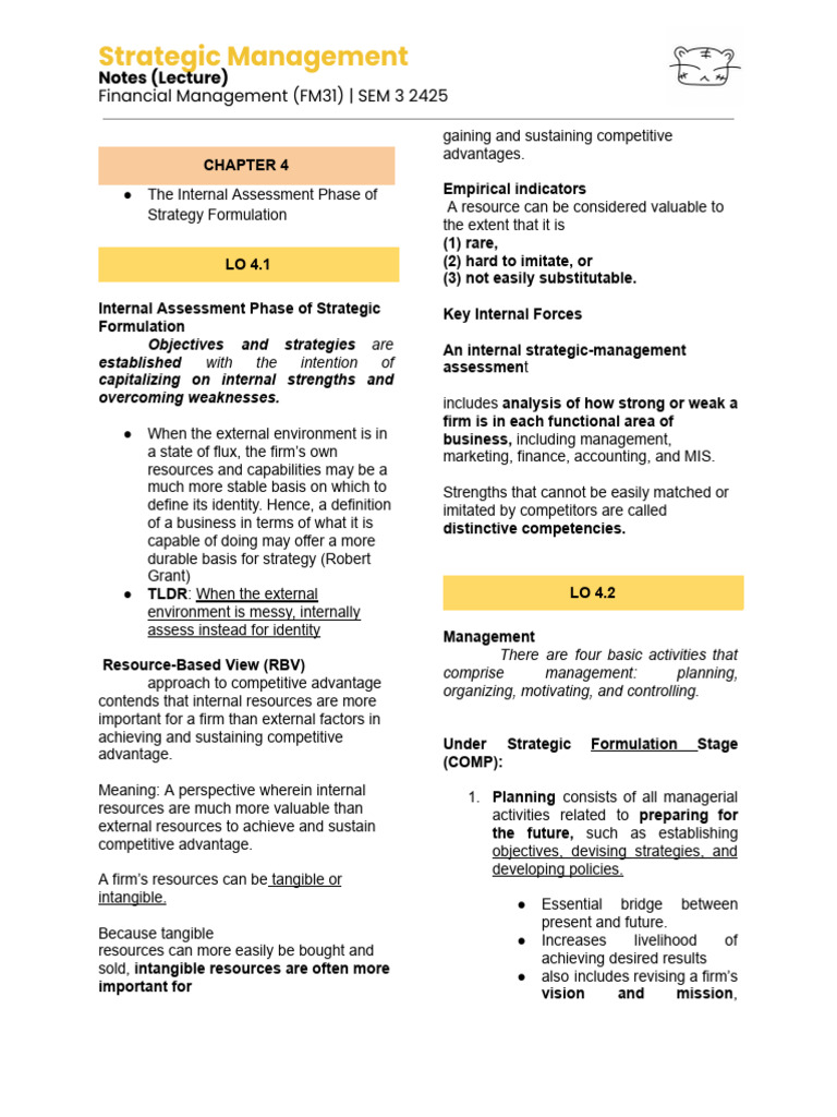 STRATEGIC MANAGEMENT Notes CHAPTER 4 | PDF | Dividend | Marketing