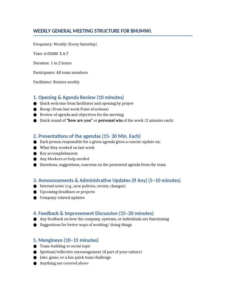 Weekly Meeting Structure Overview | PDF