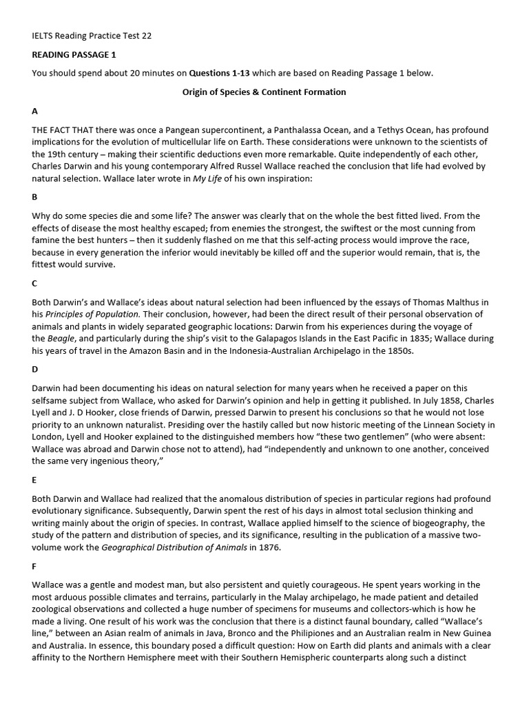IELTS Reading Practice Test 22 | PDF | Charles Darwin | On The Origin ...