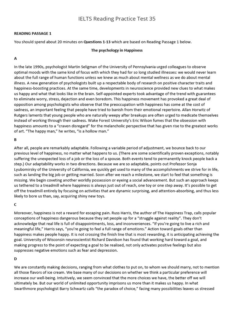 IELTS Reading Practice Test 35 | PDF | Salt | Happiness