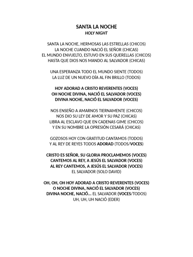 Santa la Noche: Letra y Mensaje | PDF
