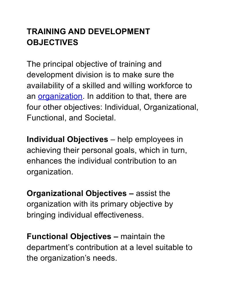 Training and Development Objectives: Organization | PDF