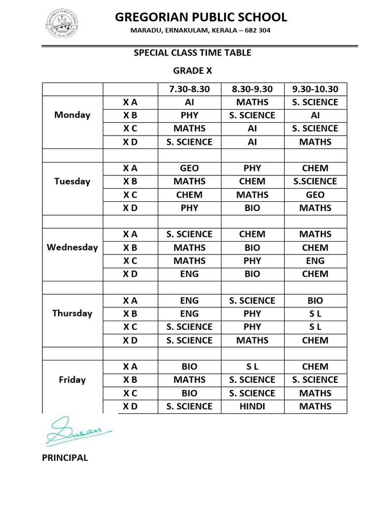 Grade 10 Timetable 2025 | PDF
