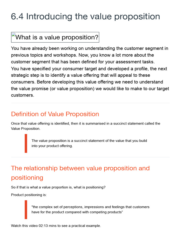6.4 Introducing The Value Proposition - MKTG5001 Foundation in ...