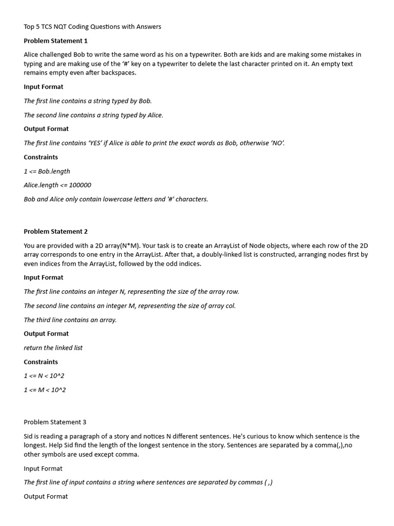TCS NQT Coding Questions & Solutions | PDF | String (Computer Science ...