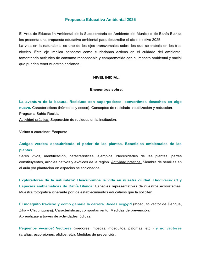 Propuesta Educativa Ambiental 2025 | PDF | Residuos | Entorno natural