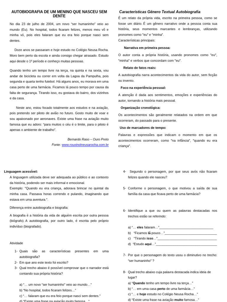 Autobiografia de Menino Sem Dente | PDF | Autobiografias | Biografia