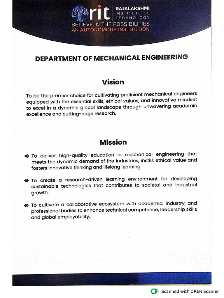 Department Vision Mission Programme Outcomes Peos Psos | PDF