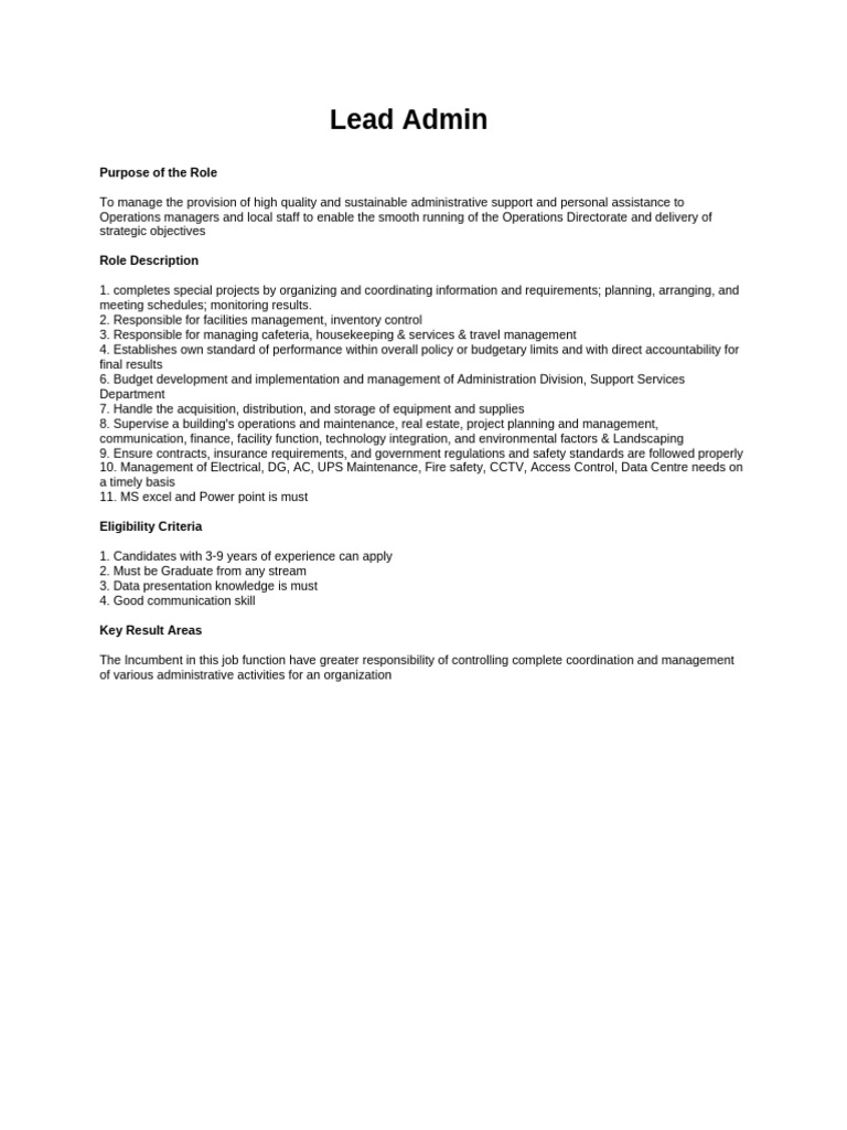 Lead Admin Role Overview | PDF