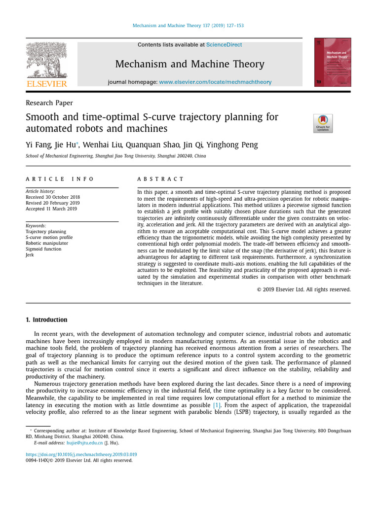 Optimal S-Curve Trajectory Planning for Robots | PDF | Spline ...