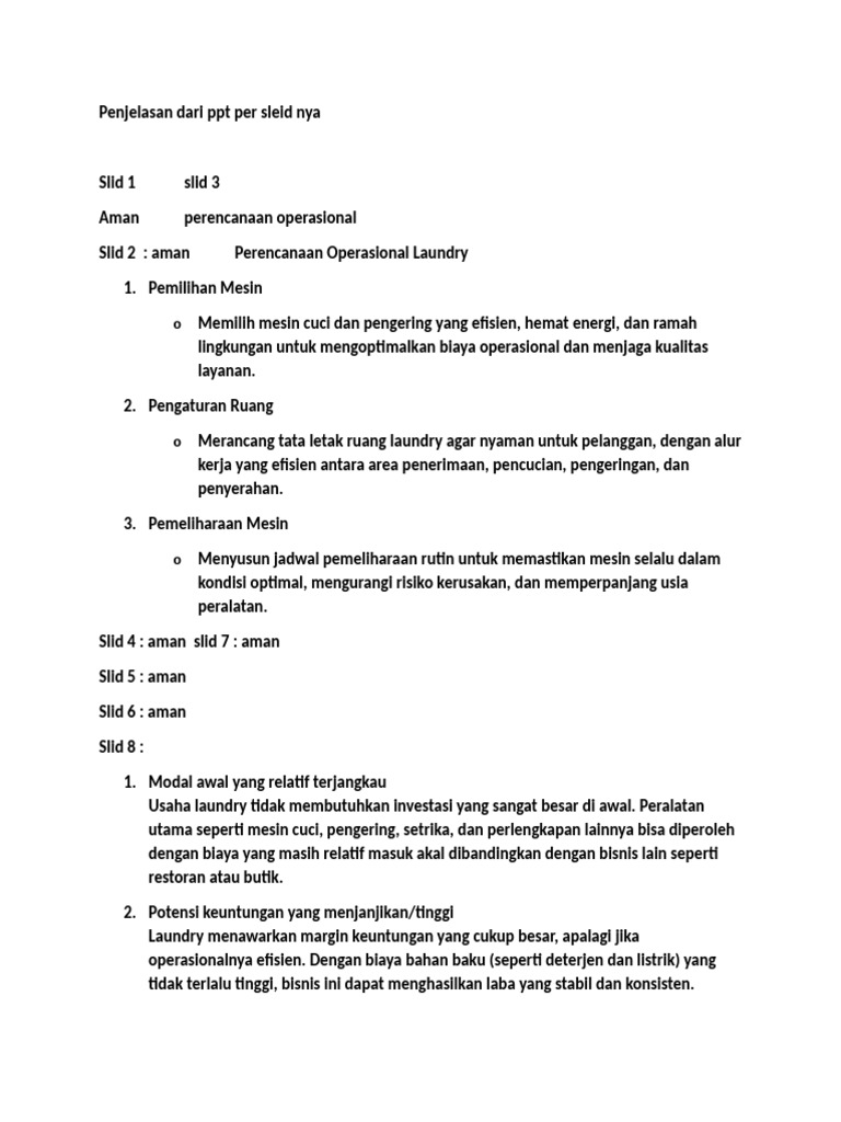 Penjelasan Dari PPT Per Sleid Nya - Pahala Laundry | PDF