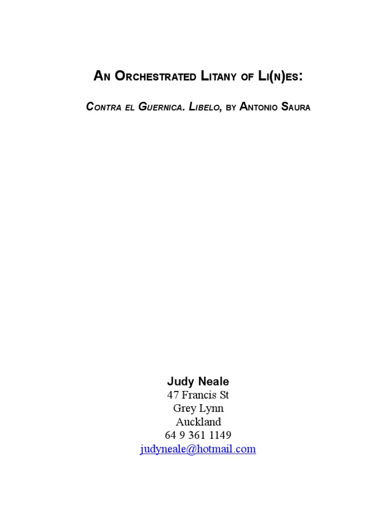 An Orchestrated Litany Of Lines Contra El Guernica Libelo - 