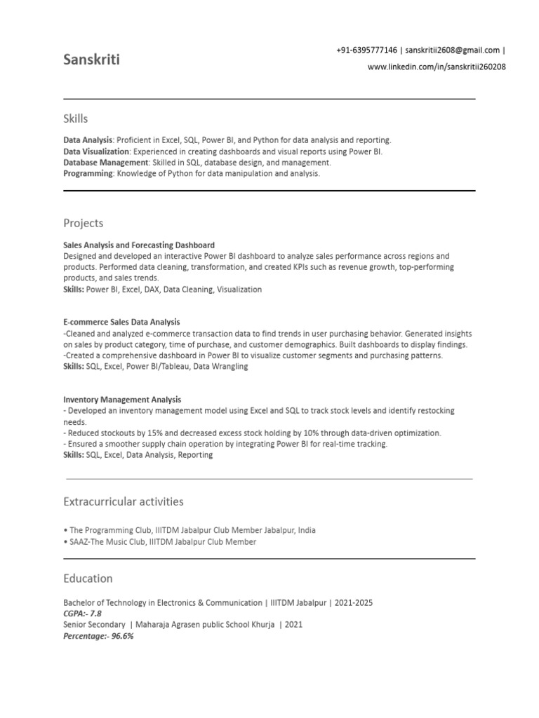 Sample Data Analyst Resume Template | PDF