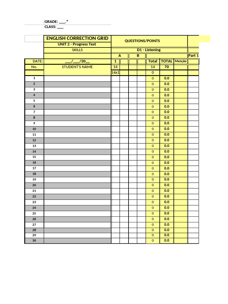 Correction Table ForTests A and B | PDF | Learning | Linguistics