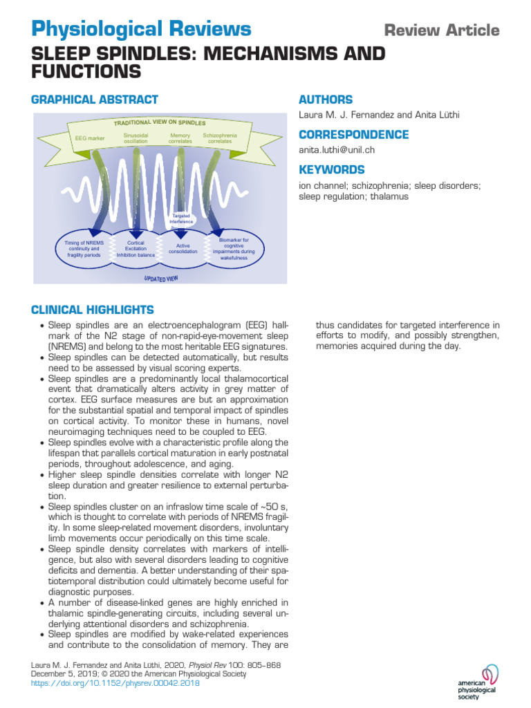 Sleep Spindles: Mechanisms & Functions | PDF | Electroencephalography ...
