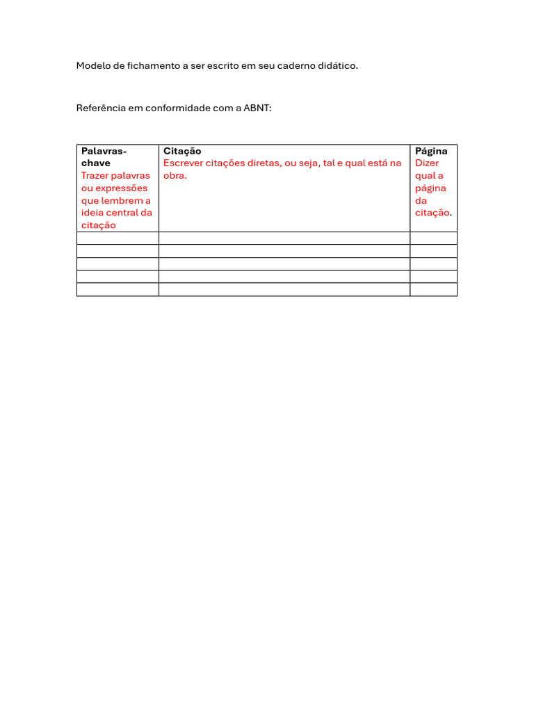Modelo de Fichamento ABNT | PDF