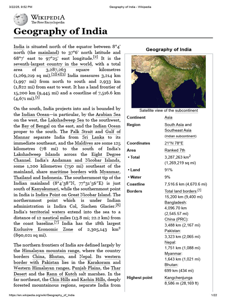 Geography and Borders of India | PDF | Himalayas | Physical Geography