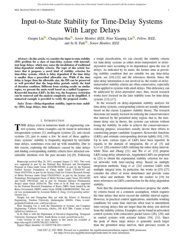 Input-to-State Stability For Time-Delay Systems With Large Delays | PDF ...