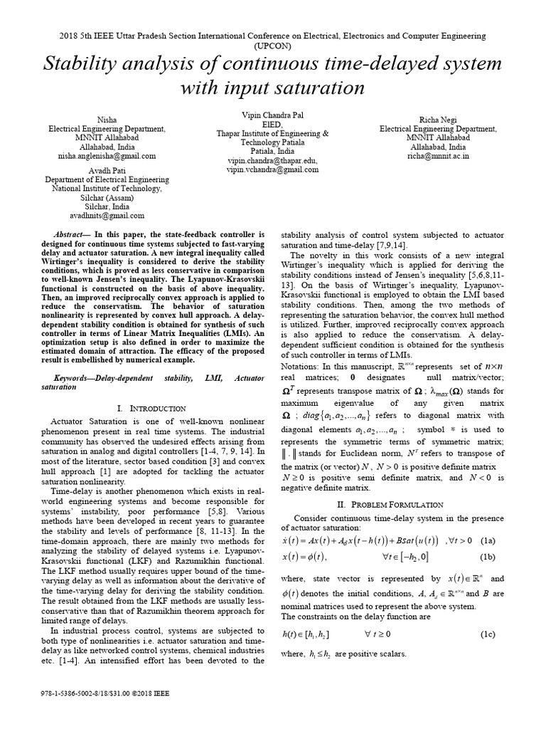 Stability Analysis of Continuous Time-Delayed System With Input ...