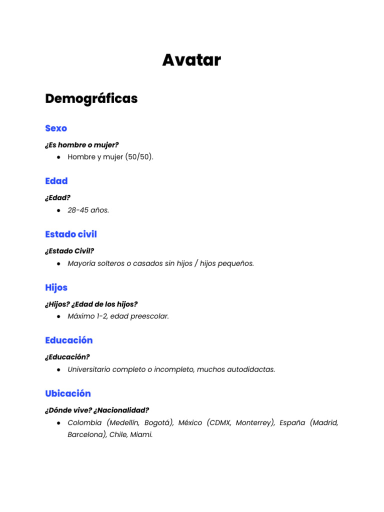 Hoja de Avatar (Cliente Ideal) V1 | PDF | Escepticismo | Marketing