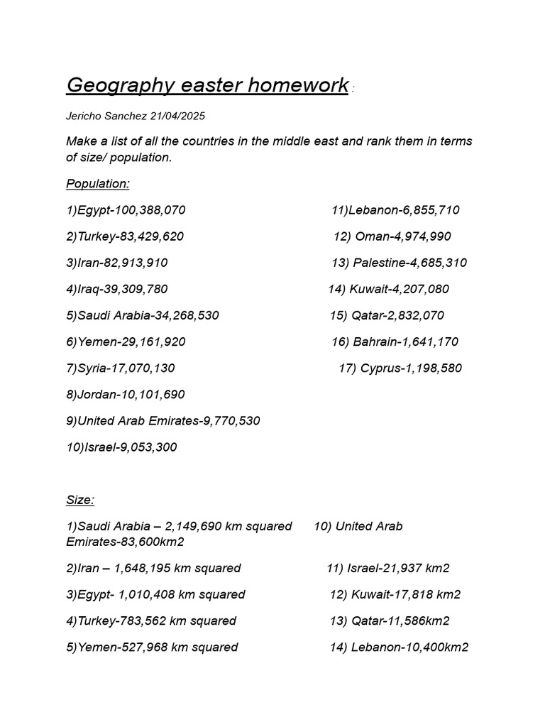 Geography Easter Homework | PDF
