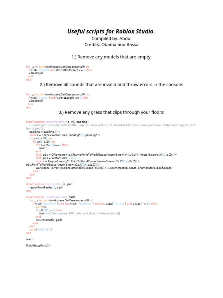 Roblox Studio Optimization Scripts | PDF