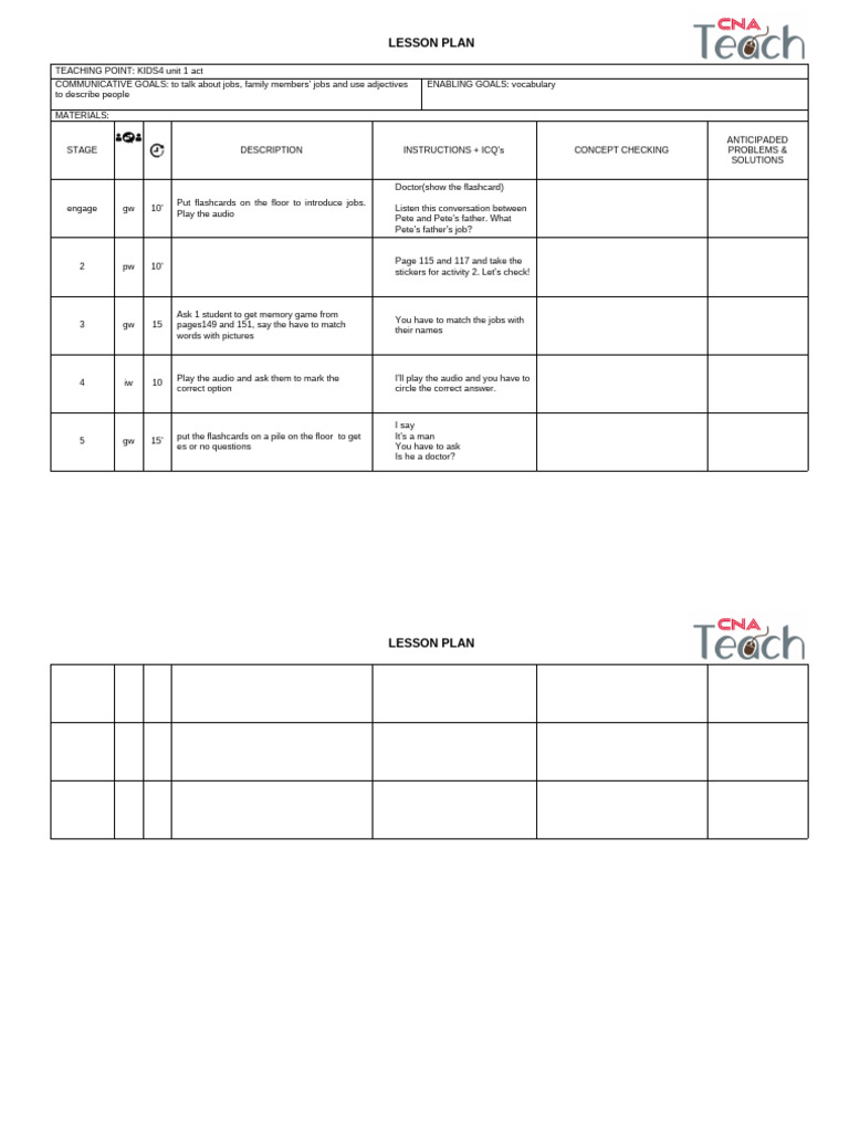 Lesson Plan Kids 4 Unit 1 | PDF | Pedagogy | Applied Linguistics
