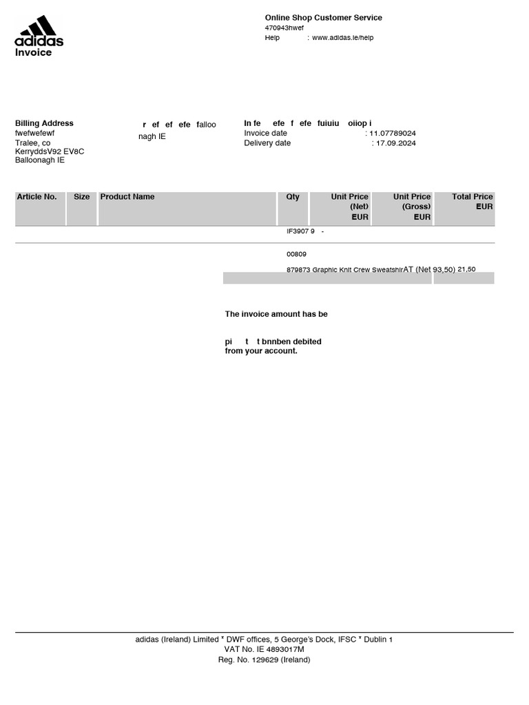 Adidas Invoice Details - Sept 2024 | PDF