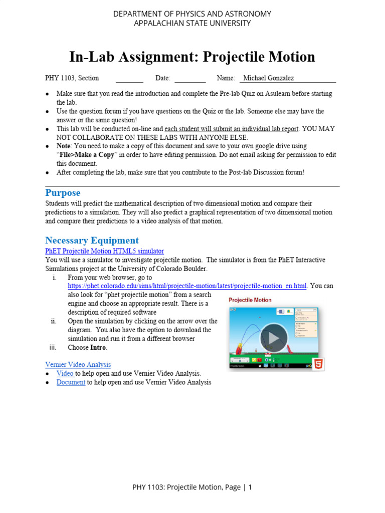 Projectile Motion Lab Assignment | PDF | Acceleration | Velocity