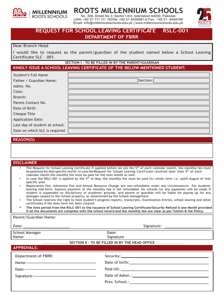 School Leaving Certificate Fee Policy | PDF | Fee
