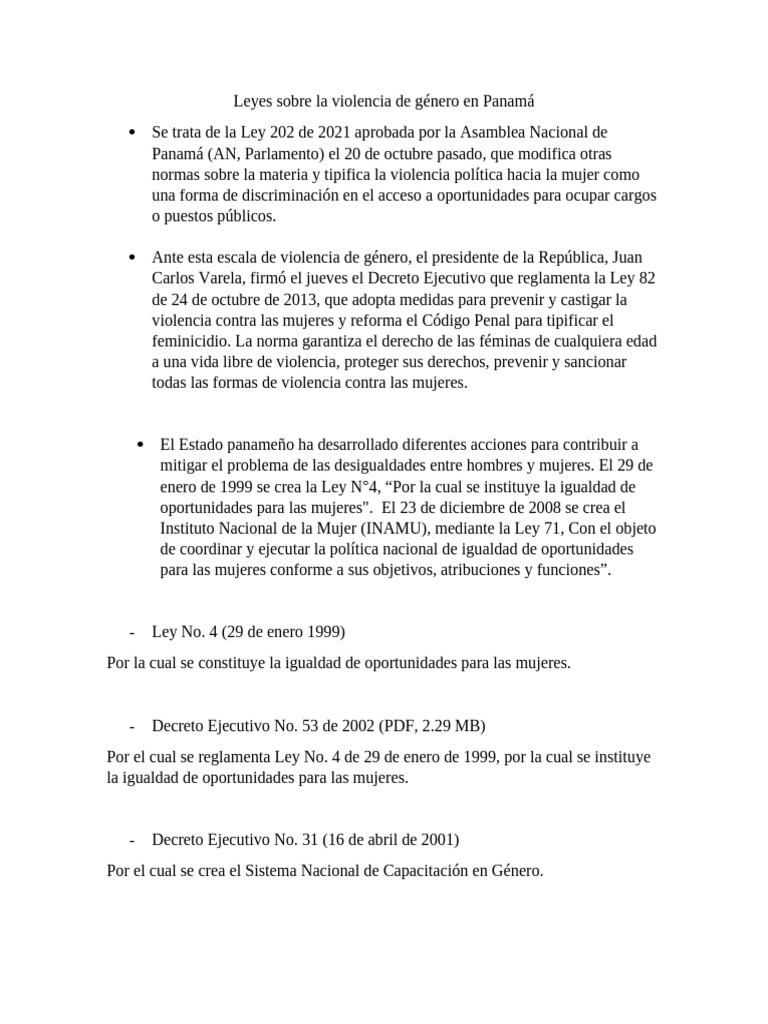 Leyes de protección a la mujer en Panamá | PDF | La violencia contra ...